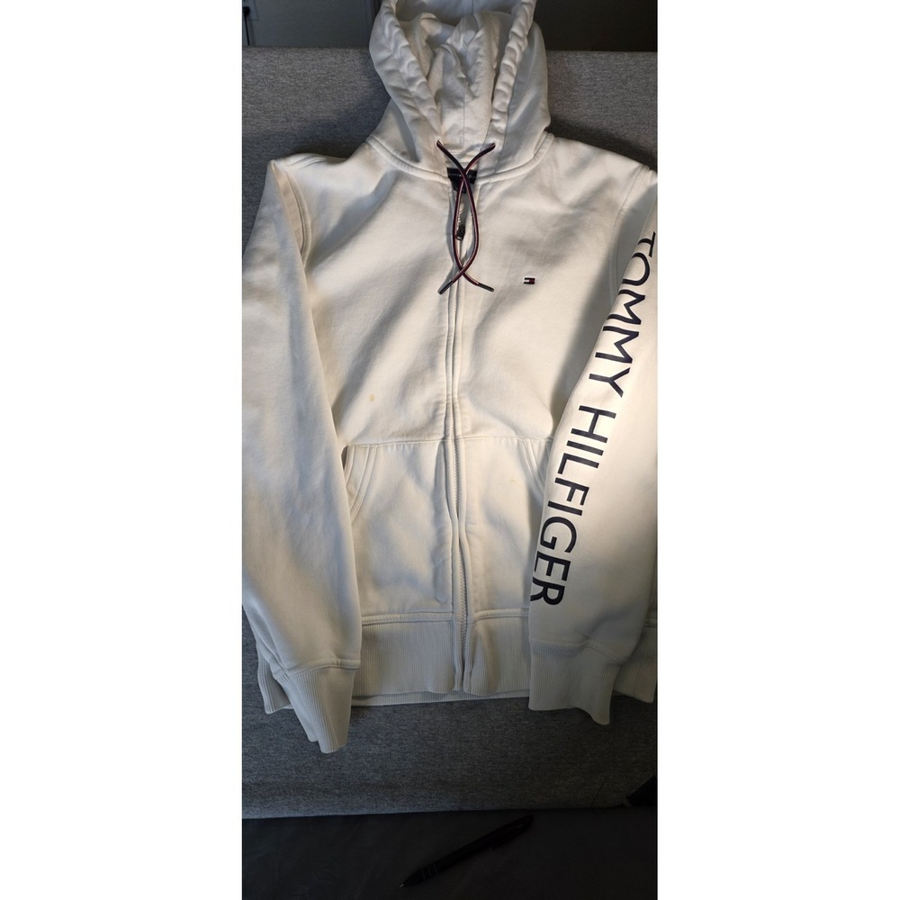 Tommy Hilfiger Men's Plain Hoodie Sweatshirt, BRIGHT WHITE, M